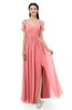 ColsBM Raven Shell Pink Bridesmaid Dresses Split-Front Modern Short Sleeve Floor Length Thick Straps A-line