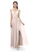 ColsBM Raven Silver Peony Bridesmaid Dresses Split-Front Modern Short Sleeve Floor Length Thick Straps A-line