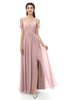 ColsBM Raven Silver Pink Bridesmaid Dresses Split-Front Modern Short Sleeve Floor Length Thick Straps A-line