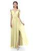 ColsBM Raven Soft Yellow Bridesmaid Dresses Split-Front Modern Short Sleeve Floor Length Thick Straps A-line