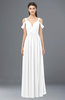 ColsBM Raven White Bridesmaid Dresses Split-Front Modern Short Sleeve Floor Length Thick Straps A-line