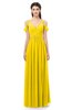 ColsBM Raven Yellow Bridesmaid Dresses Split-Front Modern Short Sleeve Floor Length Thick Straps A-line