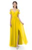 ColsBM Raven Yellow Bridesmaid Dresses Split-Front Modern Short Sleeve Floor Length Thick Straps A-line