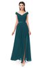 ColsBM Ariel Blue Green Bridesmaid Dresses A-line Short Sleeve Off The Shoulder Sash Sexy Floor Length