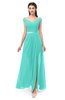 ColsBM Ariel Blue Turquoise Bridesmaid Dresses A-line Short Sleeve Off The Shoulder Sash Sexy Floor Length