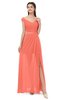 ColsBM Ariel Fusion Coral Bridesmaid Dresses A-line Short Sleeve Off The Shoulder Sash Sexy Floor Length