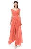 ColsBM Ariel Fusion Coral Bridesmaid Dresses A-line Short Sleeve Off The Shoulder Sash Sexy Floor Length