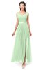 ColsBM Ariel Light Green Bridesmaid Dresses A-line Short Sleeve Off The Shoulder Sash Sexy Floor Length