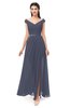 ColsBM Ariel Nightshadow Blue Bridesmaid Dresses A-line Short Sleeve Off The Shoulder Sash Sexy Floor Length