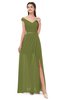 ColsBM Ariel Olive Green Bridesmaid Dresses A-line Short Sleeve Off The Shoulder Sash Sexy Floor Length