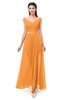 ColsBM Ariel Orange Bridesmaid Dresses A-line Short Sleeve Off The Shoulder Sash Sexy Floor Length
