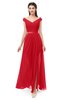 ColsBM Ariel Red Bridesmaid Dresses A-line Short Sleeve Off The Shoulder Sash Sexy Floor Length