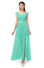 ColsBM Ariel Seafoam Green Bridesmaid Dresses A-line Short Sleeve Off The Shoulder Sash Sexy Floor Length
