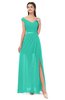 ColsBM Ariel Viridian Green Bridesmaid Dresses A-line Short Sleeve Off The Shoulder Sash Sexy Floor Length