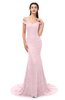 ColsBM Reese Blush Bridesmaid Dresses Zip up Mermaid Sexy Off The Shoulder Lace Chapel Train