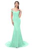 ColsBM Reese Brook Green Bridesmaid Dresses Zip up Mermaid Sexy Off The Shoulder Lace Chapel Train