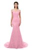 ColsBM Reese Carnation Pink Bridesmaid Dresses Zip up Mermaid Sexy Off The Shoulder Lace Chapel Train