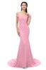 ColsBM Reese Carnation Pink Bridesmaid Dresses Zip up Mermaid Sexy Off The Shoulder Lace Chapel Train