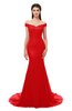 ColsBM Reese Fiery Red Bridesmaid Dresses Zip up Mermaid Sexy Off The Shoulder Lace Chapel Train