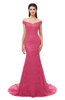 ColsBM Reese Honeysuckle Pink Bridesmaid Dresses Zip up Mermaid Sexy Off The Shoulder Lace Chapel Train