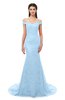 ColsBM Reese Ice Blue Bridesmaid Dresses Zip up Mermaid Sexy Off The Shoulder Lace Chapel Train