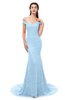 ColsBM Reese Ice Blue Bridesmaid Dresses Zip up Mermaid Sexy Off The Shoulder Lace Chapel Train
