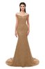 ColsBM Reese Indian Tan Bridesmaid Dresses Zip up Mermaid Sexy Off The Shoulder Lace Chapel Train