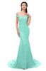 ColsBM Reese Mint Green Bridesmaid Dresses Zip up Mermaid Sexy Off The Shoulder Lace Chapel Train