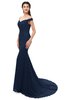 ColsBM Reese Navy Blue Bridesmaid Dresses Zip up Mermaid Sexy Off The Shoulder Lace Chapel Train
