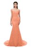 ColsBM Reese Peach Bridesmaid Dresses Zip up Mermaid Sexy Off The Shoulder Lace Chapel Train