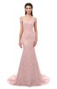 ColsBM Reese Silver Pink Bridesmaid Dresses Zip up Mermaid Sexy Off The Shoulder Lace Chapel Train