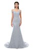 ColsBM Reese Silver Bridesmaid Dresses Zip up Mermaid Sexy Off The Shoulder Lace Chapel Train