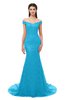ColsBM Reese Turquoise Bridesmaid Dresses Zip up Mermaid Sexy Off The Shoulder Lace Chapel Train