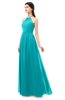 ColsBM Irene Peacock Blue Bridesmaid Dresses Sleeveless Halter Criss-cross Straps Sexy A-line Sash