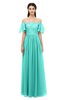 ColsBM Ingrid Blue Turquoise Bridesmaid Dresses Half Backless Glamorous A-line Strapless Short Sleeve Pleated