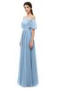 ColsBM Ingrid Dusty Blue Bridesmaid Dresses Half Backless Glamorous A-line Strapless Short Sleeve Pleated