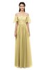 ColsBM Ingrid Gold Bridesmaid Dresses Half Backless Glamorous A-line Strapless Short Sleeve Pleated
