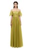 ColsBM Ingrid Golden Olive Bridesmaid Dresses Half Backless Glamorous A-line Strapless Short Sleeve Pleated