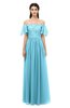 ColsBM Ingrid Light Blue Bridesmaid Dresses Half Backless Glamorous A-line Strapless Short Sleeve Pleated