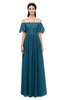 ColsBM Ingrid Moroccan Blue Bridesmaid Dresses Half Backless Glamorous A-line Strapless Short Sleeve Pleated