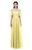 ColsBM Ingrid Pastel Yellow Bridesmaid Dresses Half Backless Glamorous A-line Strapless Short Sleeve Pleated