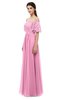 ColsBM Ingrid Pink Bridesmaid Dresses Half Backless Glamorous A-line Strapless Short Sleeve Pleated