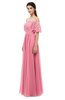 ColsBM Ingrid Watermelon Bridesmaid Dresses Half Backless Glamorous A-line Strapless Short Sleeve Pleated