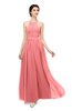 ColsBM Marley Coral Bridesmaid Dresses Floor Length Illusion Sleeveless Ruching Romantic A-line
