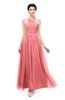 ColsBM Marley Coral Bridesmaid Dresses Floor Length Illusion Sleeveless Ruching Romantic A-line