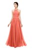 ColsBM Marley Fusion Coral Bridesmaid Dresses Floor Length Illusion Sleeveless Ruching Romantic A-line