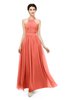ColsBM Marley Fusion Coral Bridesmaid Dresses Floor Length Illusion Sleeveless Ruching Romantic A-line