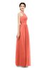 ColsBM Marley Fusion Coral Bridesmaid Dresses Floor Length Illusion Sleeveless Ruching Romantic A-line