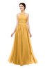 ColsBM Marley Golden Cream Bridesmaid Dresses Floor Length Illusion Sleeveless Ruching Romantic A-line