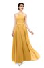 ColsBM Marley Golden Cream Bridesmaid Dresses Floor Length Illusion Sleeveless Ruching Romantic A-line